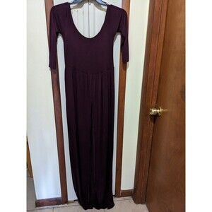 Mother Bee Woman's Maternity Purple Open Front 3/4 Sleeve Maxi Dress Size L